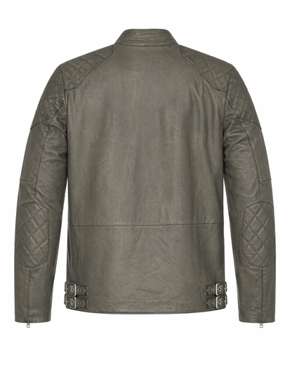 Men’s Grey Quilted Leather Biker Jacket Size XS & 2XL | Modern Moto Style - 