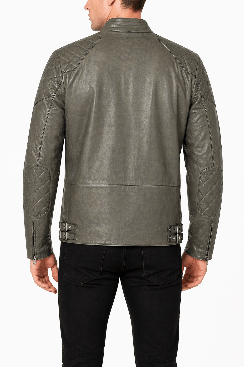 Men’s Grey Quilted Leather Biker Jacket Size XS & 2XL | Modern Moto Style - 