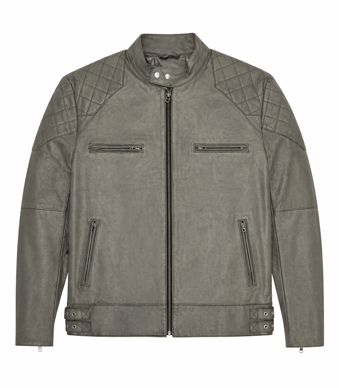 men’s grey quilted leather biker jacket size xs & 2xl | modern moto style - 