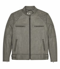 Men’s Grey Quilted Leather Biker Jacket Size XS & 2XL | Modern Moto Style - 