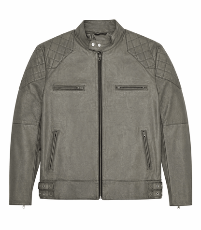 Men’s Grey Quilted Leather Biker Jacket Size XS & 2XL | Modern Moto Style - 