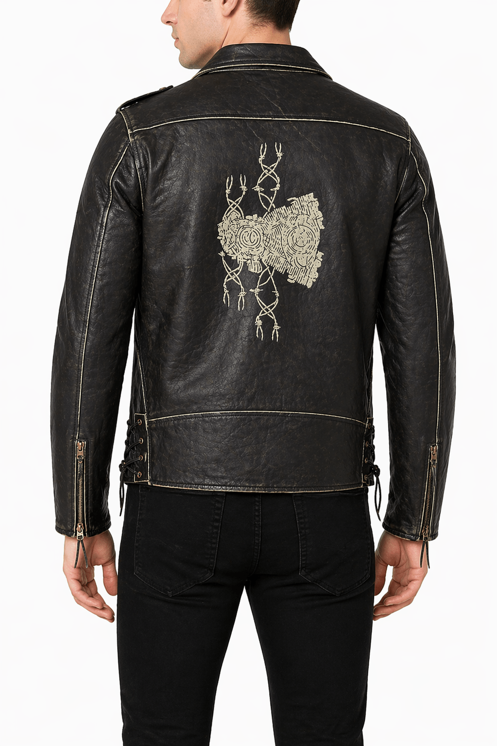 Men’s Originals Distressed Black Leather Biker Jacket Size XL | Classic Brando Style - 