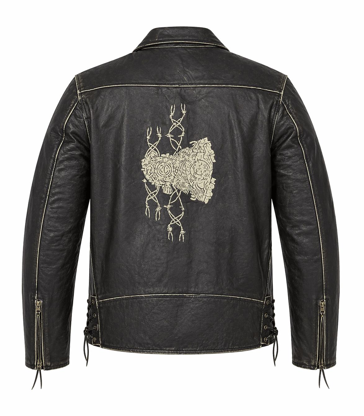 men’s originals distressed black leather biker jacket size xl | classic brando style - 