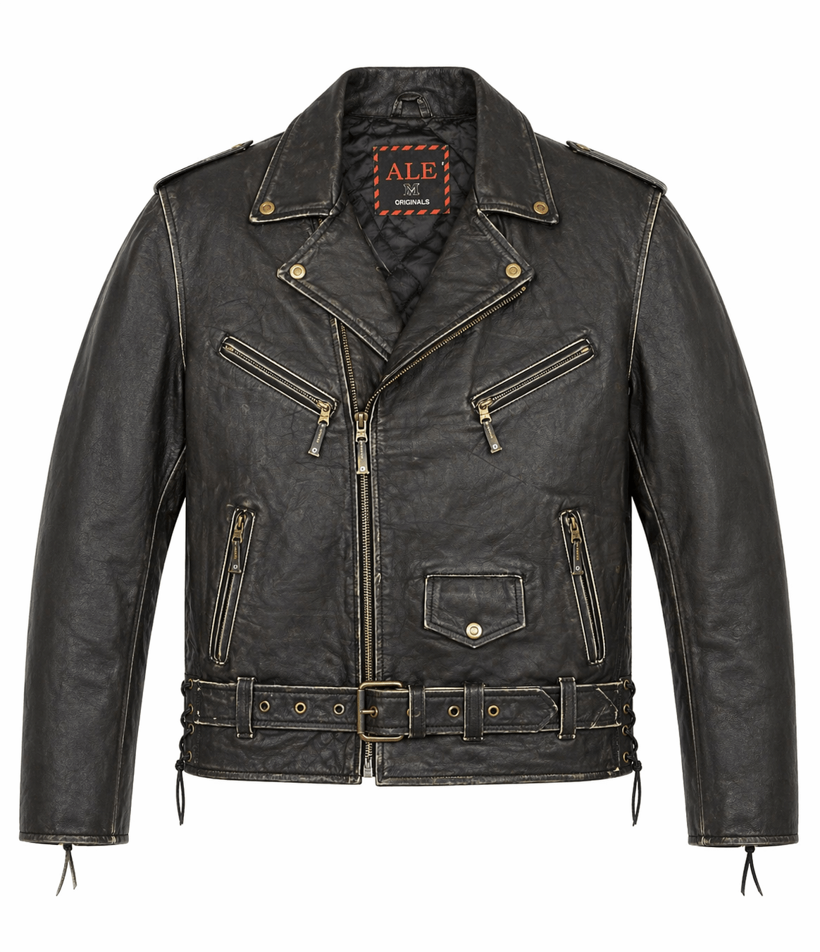 Men’s Originals Distressed Black Leather Biker Jacket Size XL | Classic Brando Style - 