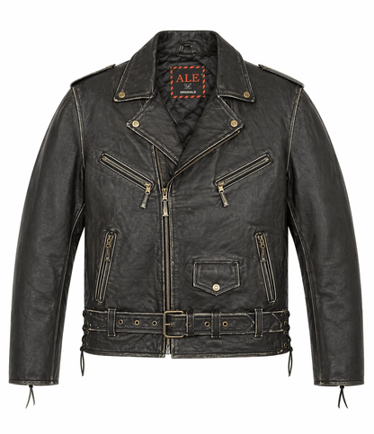 Men’s Originals Distressed Black Leather Biker Jacket Size XL | Classic Brando Style - 