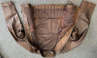 Men's Premium Brown Distressed Leather USA Eagle Embossed Racer Jacket XL - 