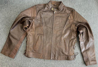 Men's Premium Brown Distressed Leather USA Eagle Embossed Racer Jacket XL - 