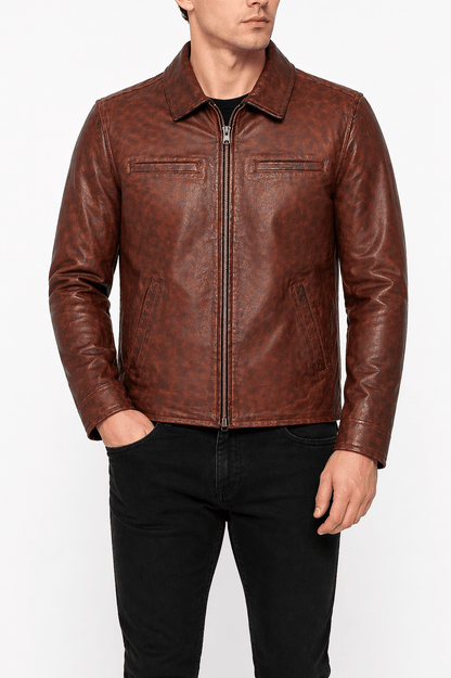 Men’s Premium Brown Vintage Leather Jacket Size XL - 