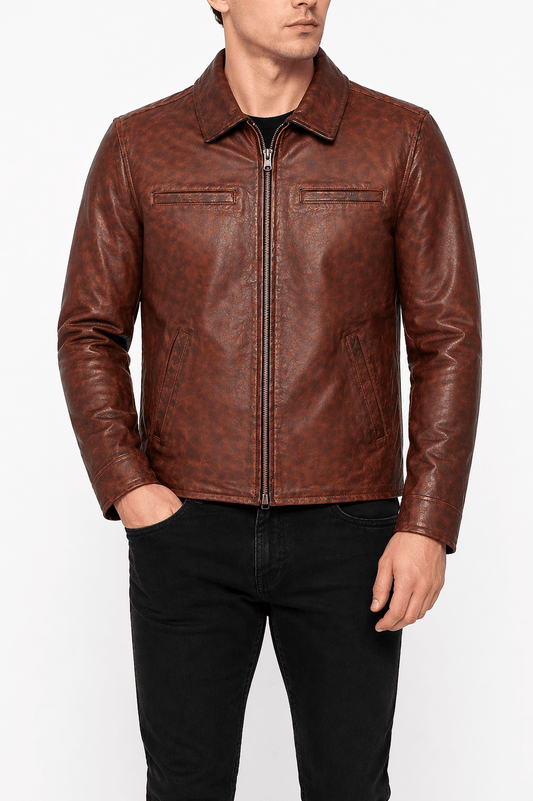 Men’s Premium Brown Vintage Leather Jacket Size XL - 