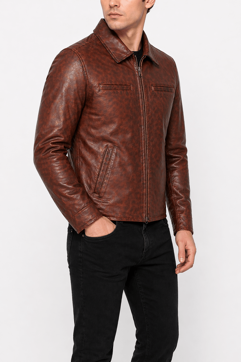 men’s premium brown vintage leather jacket size xl - 