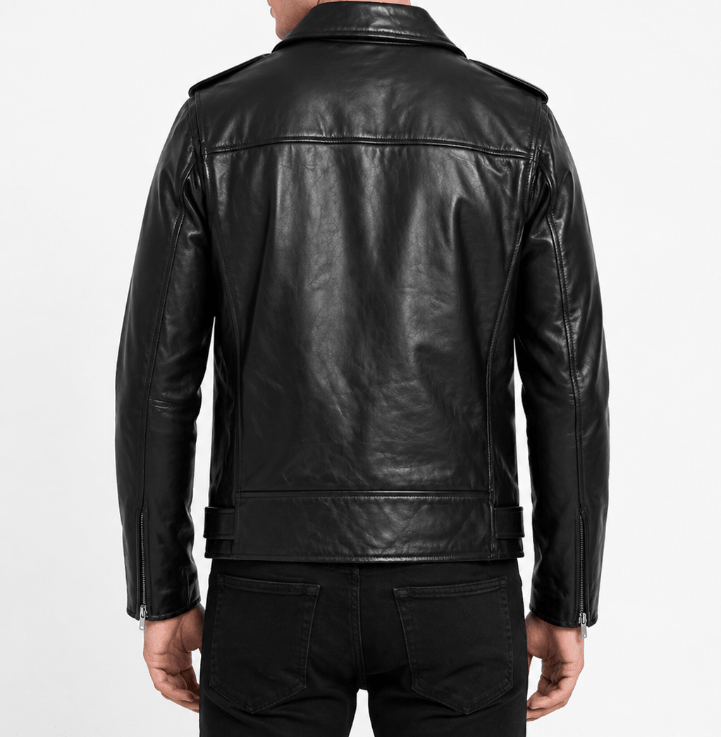 Men’s Premium Real Leather Biker Jacket Size 2XL/48 | Classic Moto Edition - 