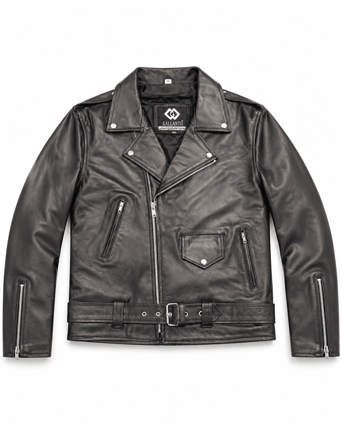 men’s premium real leather biker jacket size 2xl/48 | classic moto edition - 