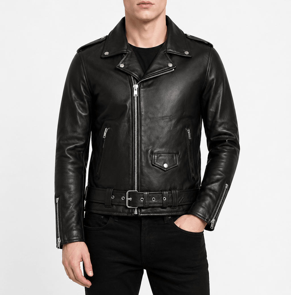 men’s premium real leather biker jacket size 2xl/48 | classic moto edition - 
