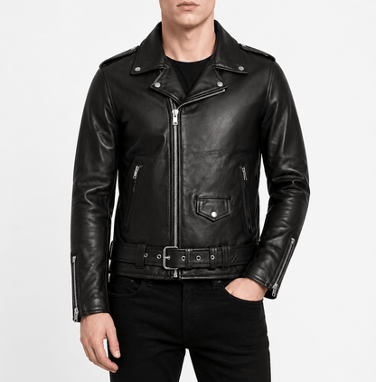 Men’s Premium Real Leather Biker Jacket Size 2XL/48 | Classic Moto Edition - 