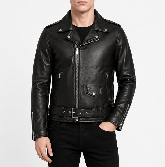 Men’s Premium Real Leather Biker Jacket Size 2XL/48 | Classic Moto Edition - 