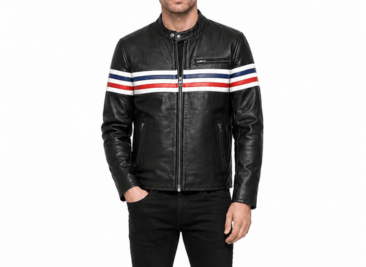 Men’s Premium Real Leather Café Racer Jacket Size XL | Americana Racing Edition - 