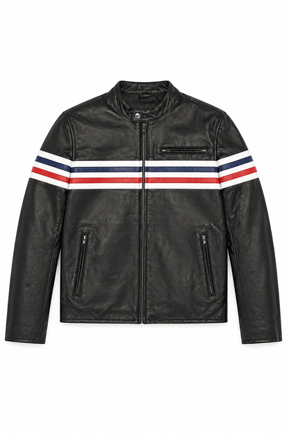 Men’s Premium Real Leather Café Racer Jacket Size XL | Americana Racing Edition - 