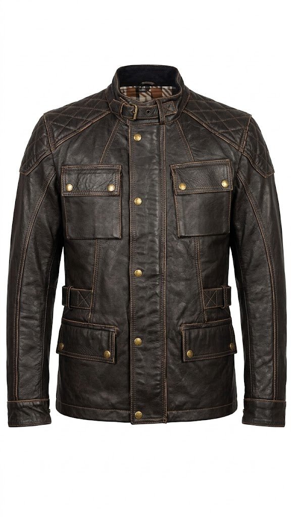 men’s premium real leather field jacket size m| distressed heritage edition - 