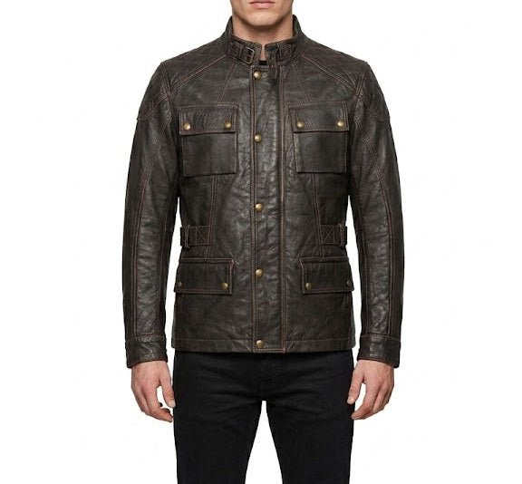 men’s premium real leather field jacket size m| distressed heritage edition - 