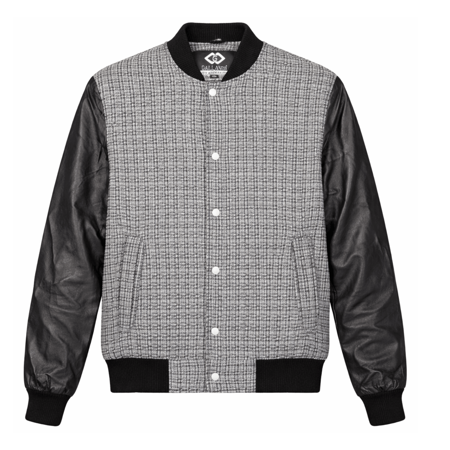 men’s premium varsity bomber - grey patterned & leather - 