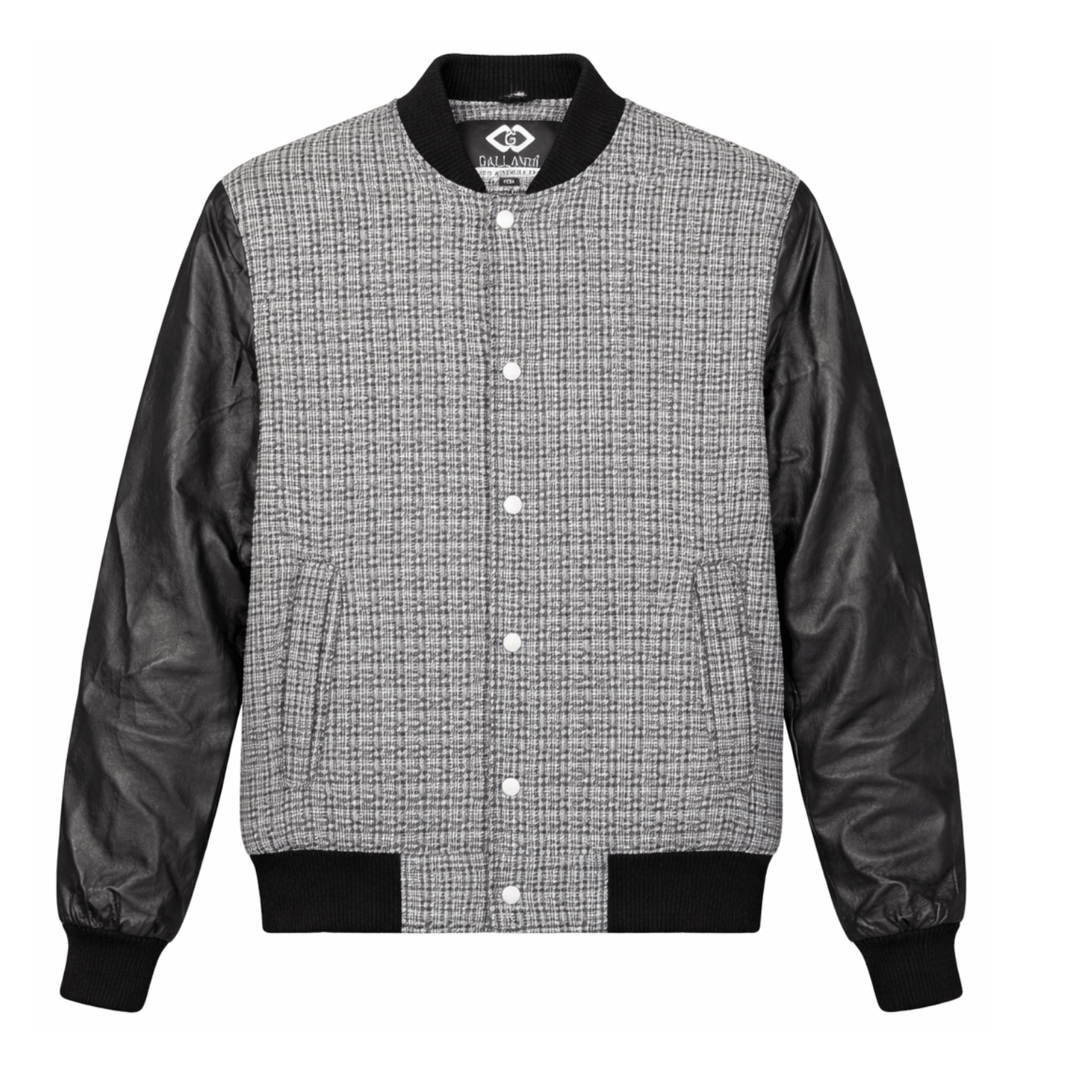 Men’s Premium Varsity Bomber - Grey Patterned & Leather - 