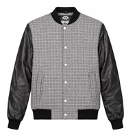 Men’s Premium Varsity Bomber - Grey Patterned & Leather - 