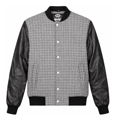 Men’s Premium Varsity Bomber - Grey Patterned & Leather - 