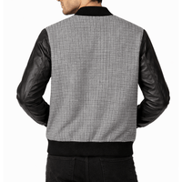 Men’s Premium Varsity Bomber - Grey Patterned & Leather - 