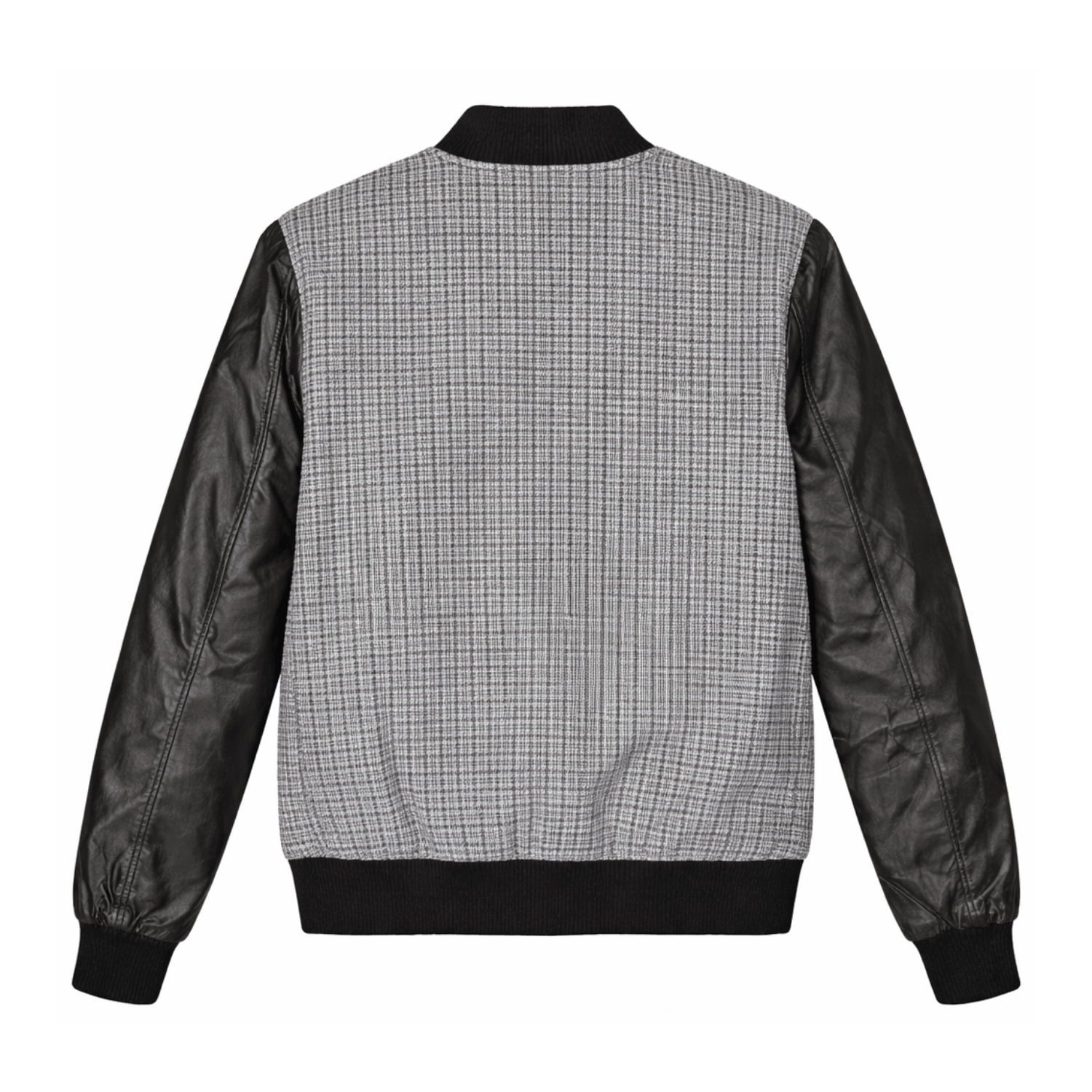 Men’s Premium Varsity Bomber - Grey Patterned & Leather - 