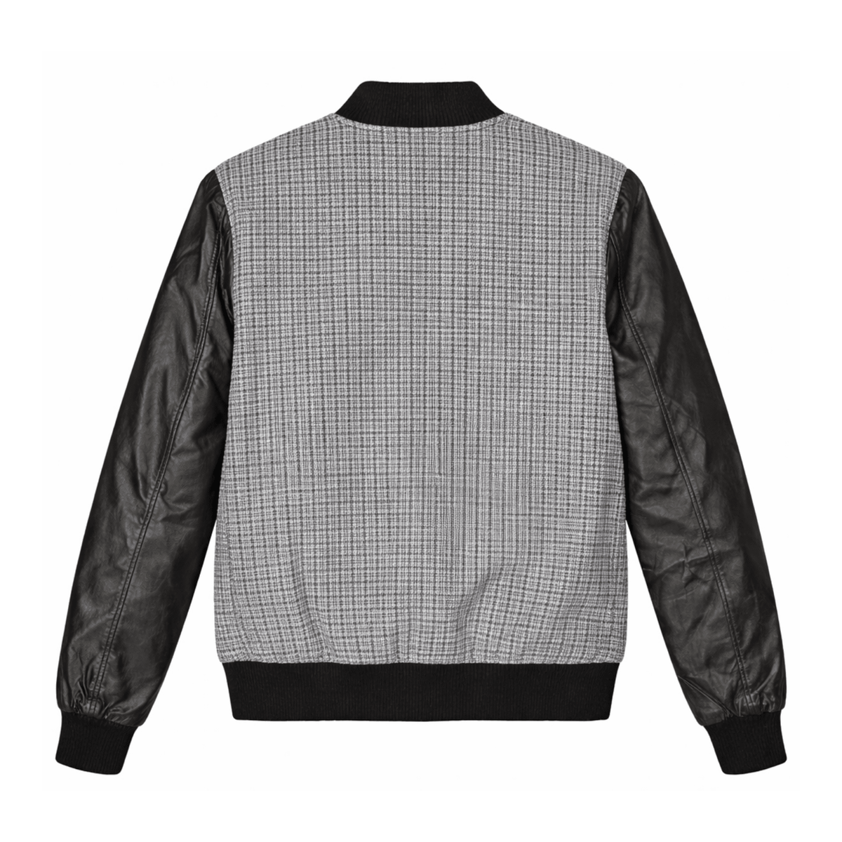 Men’s Premium Varsity Bomber - Grey Patterned & Leather - 