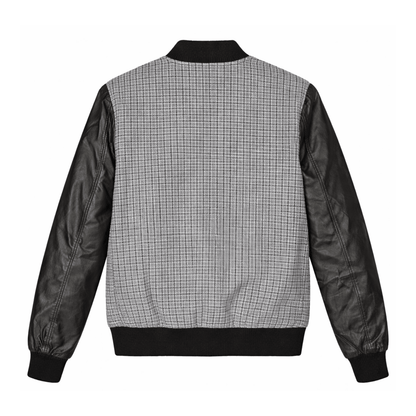 Men’s Premium Varsity Bomber - Grey Patterned & Leather - 