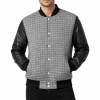 Men’s Premium Varsity Bomber - Grey Patterned & Leather - 