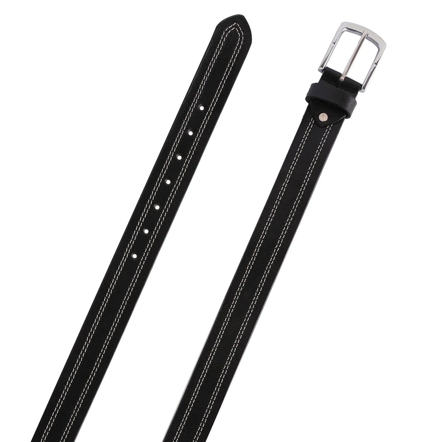 mens quad stich genuine leather belt - casual belt for suits & jeans, single prong buckle - 