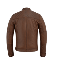 Men's Real Leather Biker Jacket with Quilted Shoulders - 