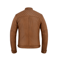 Men's Real Leather Biker Jacket with Quilted Shoulders - 