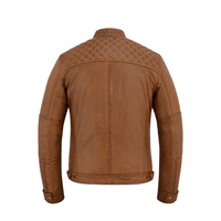 Men's Real Leather Biker Jacket with Quilted Shoulders - 