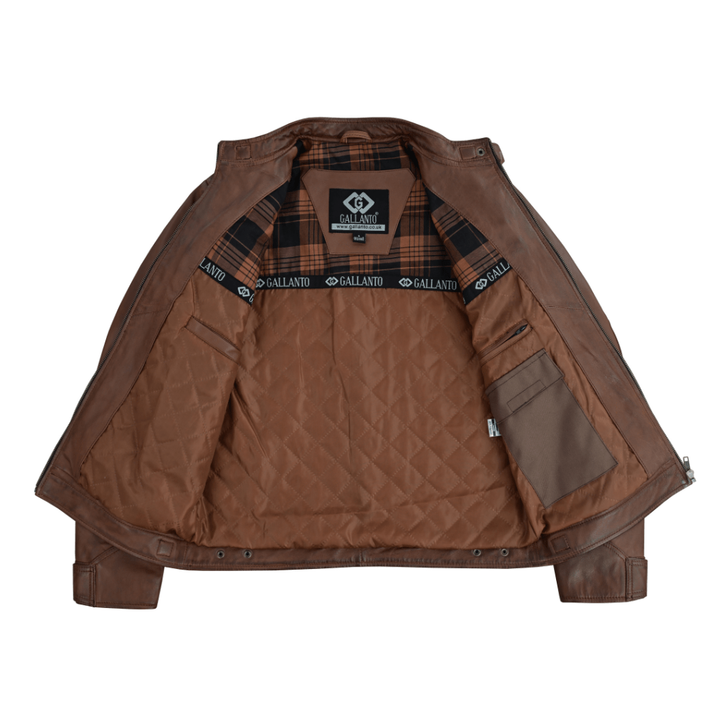 men's real leather biker jacket with quilted shoulders - 