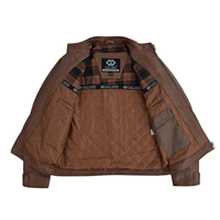 Men's Real Leather Biker Jacket with Quilted Shoulders - 