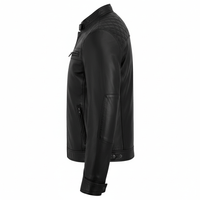 Men's Real Leather Biker Jacket with Quilted Shoulders - 