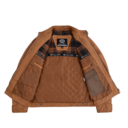 Men's Real Leather Biker Jacket with Quilted Shoulders - 