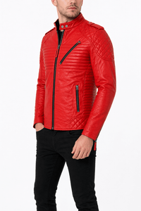 Men’s Red Quilted Leather Biker Jacket Size XL | Bold Moto Edition - 