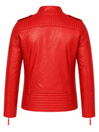 Men’s Red Quilted Leather Biker Jacket Size XL | Bold Moto Edition - 