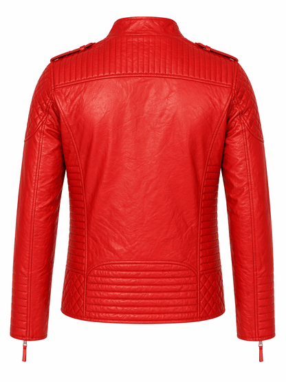 Men’s Red Quilted Leather Biker Jacket Size XL | Bold Moto Edition - 