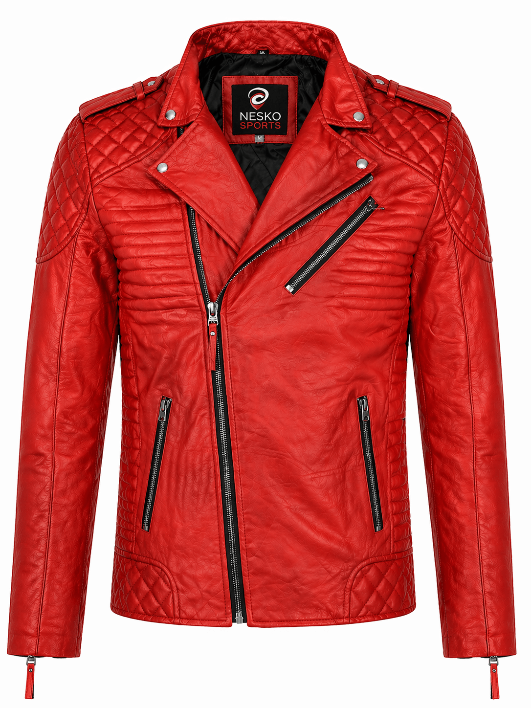 Men’s Red Quilted Leather Biker Jacket Size XL | Bold Moto Edition - 