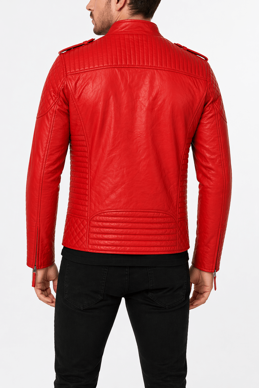 men’s red quilted leather biker jacket size xl | bold moto edition - 