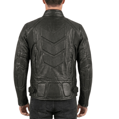 Men’s Tactical Black Leather Biker Jacket with Hybrid Stretch Panels - 