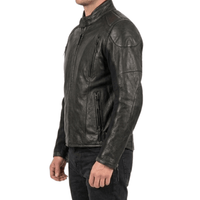 Men’s Tactical Black Leather Biker Jacket with Hybrid Stretch Panels - 