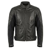 Men’s Tactical Black Leather Biker Jacket with Hybrid Stretch Panels - 