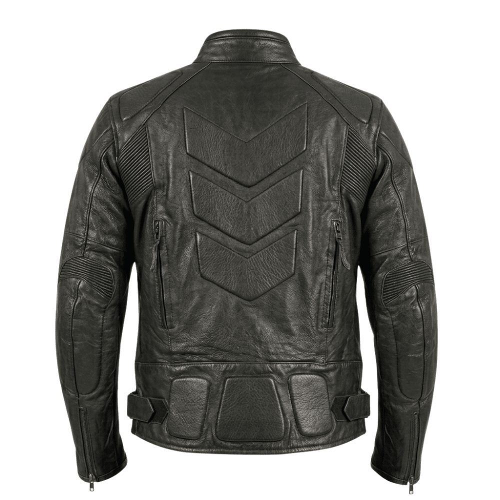 Men’s Tactical Black Leather Biker Jacket with Hybrid Stretch Panels - 