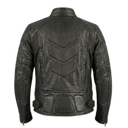Men’s Tactical Black Leather Biker Jacket with Hybrid Stretch Panels - 